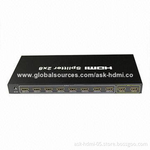 2x8 HDMI Splitter, 1,080P, Supports 3D, 12V DC/1.5A Power Adapter